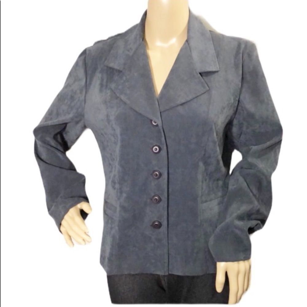 KC Spencer Blue Grey Suede-Look Blazer 10P